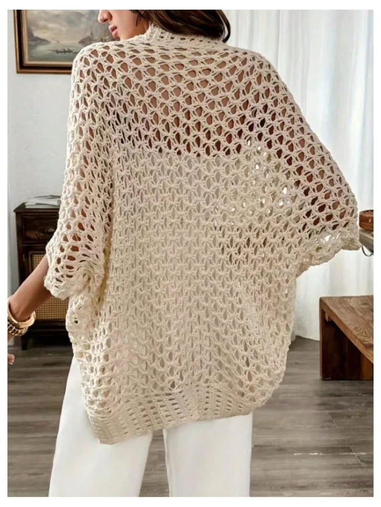 MAKEMECHIC Crochet Crop Asymmetrical Cardigan, view 3