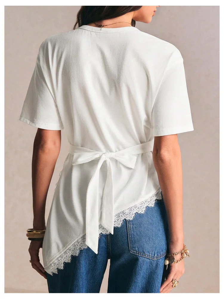 MAKEMECHIC Asymmetrical Lace Tie Back Top, view 2