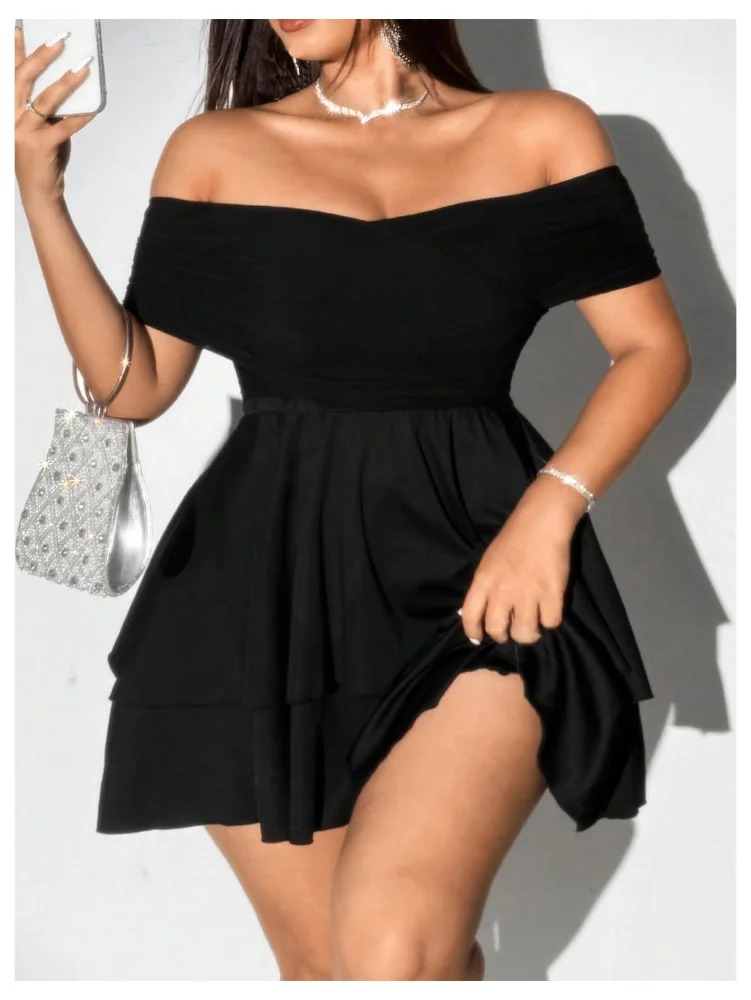 MAKEMECHIC Off The Shoulder Ruffle Layered Mini Dress, view 3