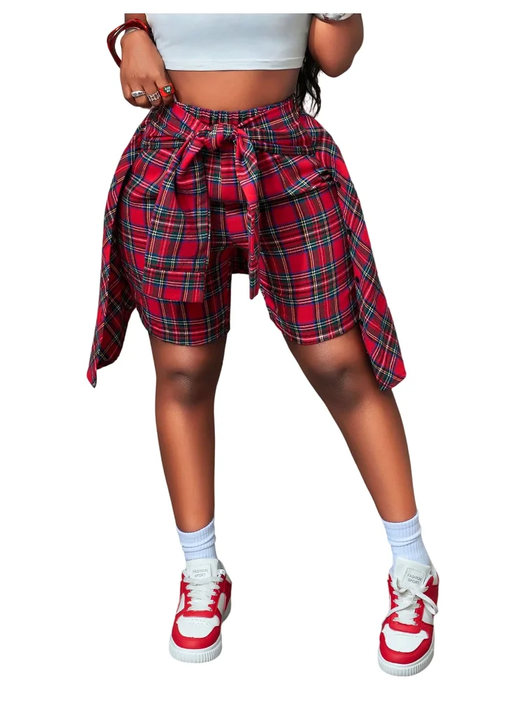MAKEMECHIC Plaid Tie Knot Shorts