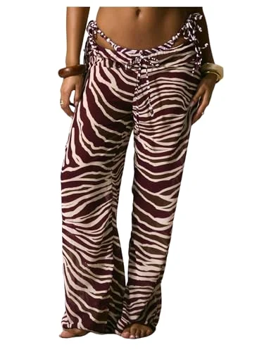 MAKEMECHIC Wide Leg Zebra Striped Beach Cover-Up