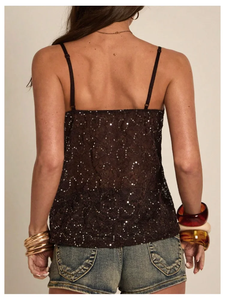 MAKEMECHIC Glitter Sequin Floral Tank Top, view 3