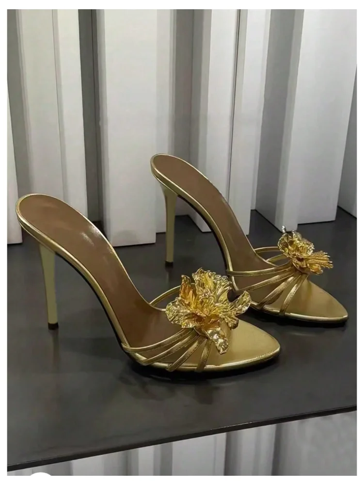 MAKEMECHIC Metallic Floral Open Sandals, view 3