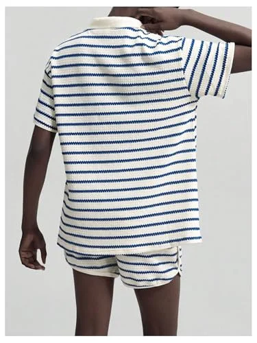MAKEMECHIC Striped Collared Button Up Shorts Set, view 3