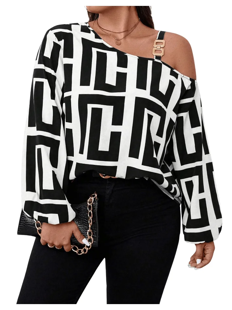 MAKEMECHIC Graphic Print One Shoulder Blouse