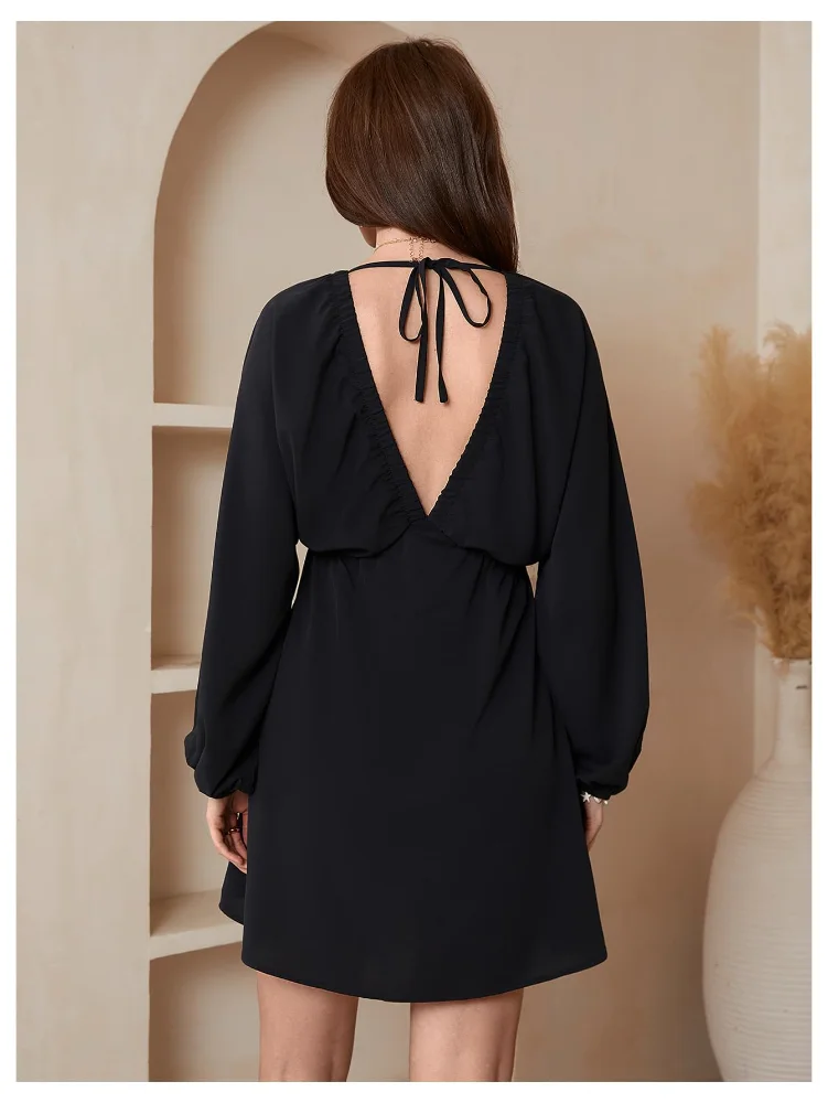 MAKEMECHIC Long Sleeve Backless V-Neck Matching Set, view 3