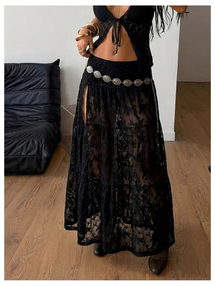 MAKEMECHIC Lace Gothic Halloween Maxi Skirt, view 2