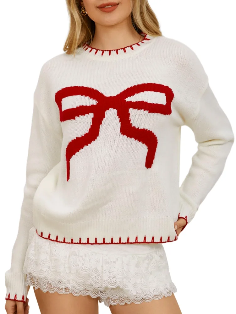 MAKEMECHIC Bow Knot Contrast Sweater