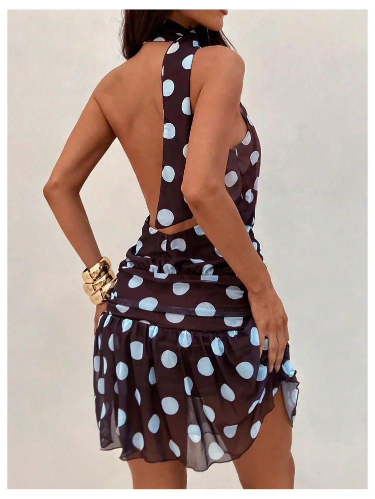 MAKEMECHIC One Shoulder Polka Dot A Line Mini Dress, view 2