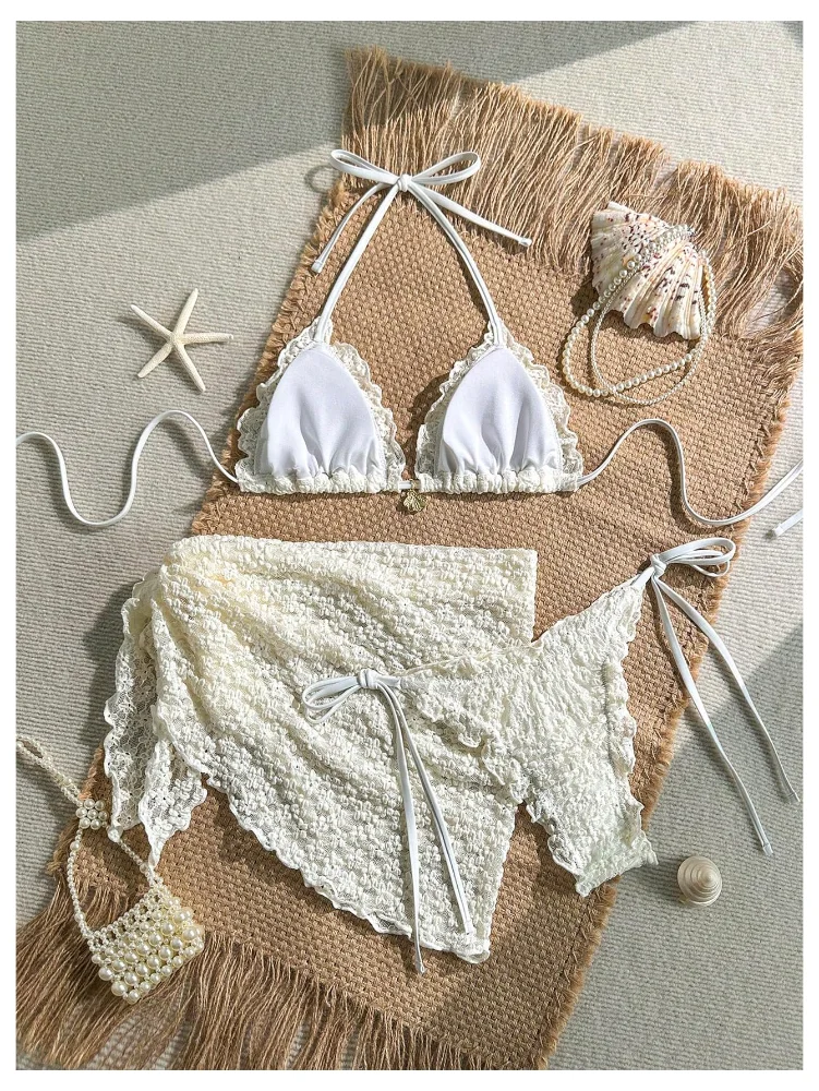 MAKEMECHIC Floral Lace Seashell Bikini Set, view 3