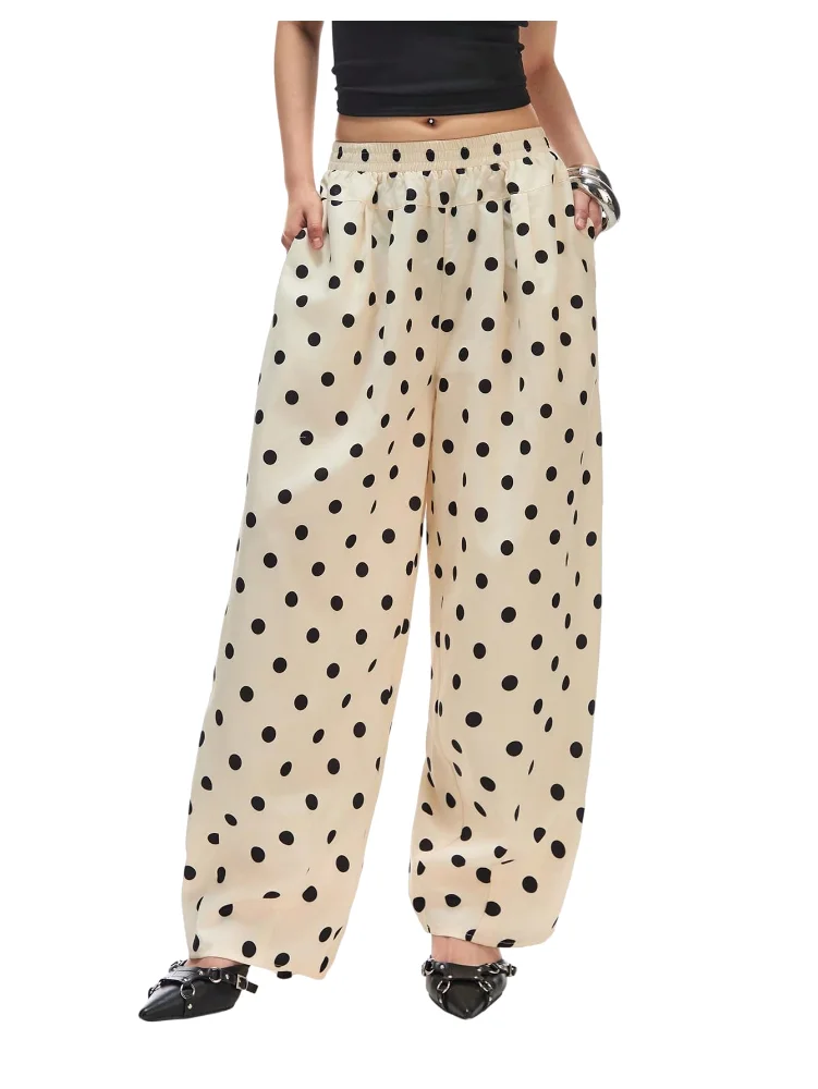 MAKEMECHIC Polka Dot Wide Leg High Waisted Pants