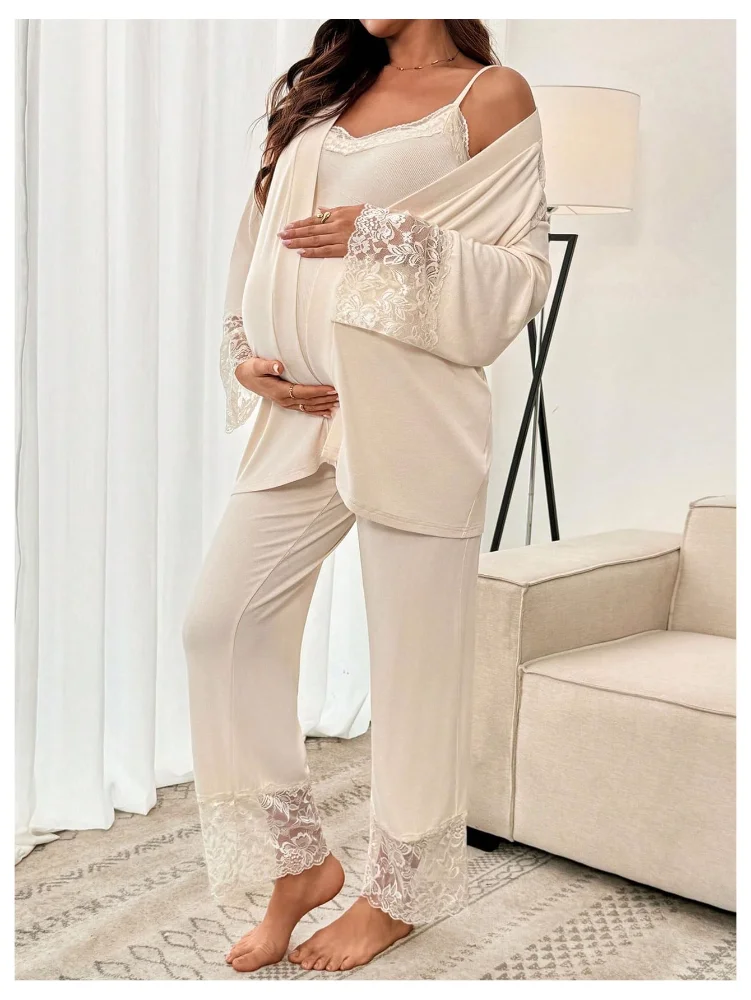 MAKEMECHIC Lace Robe Maternity Pajamas, view 2