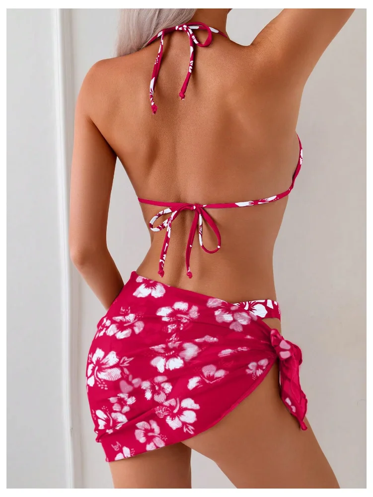 MAKEMECHIC Floral Triangle Backless Bikini Set, halter neck, view 2