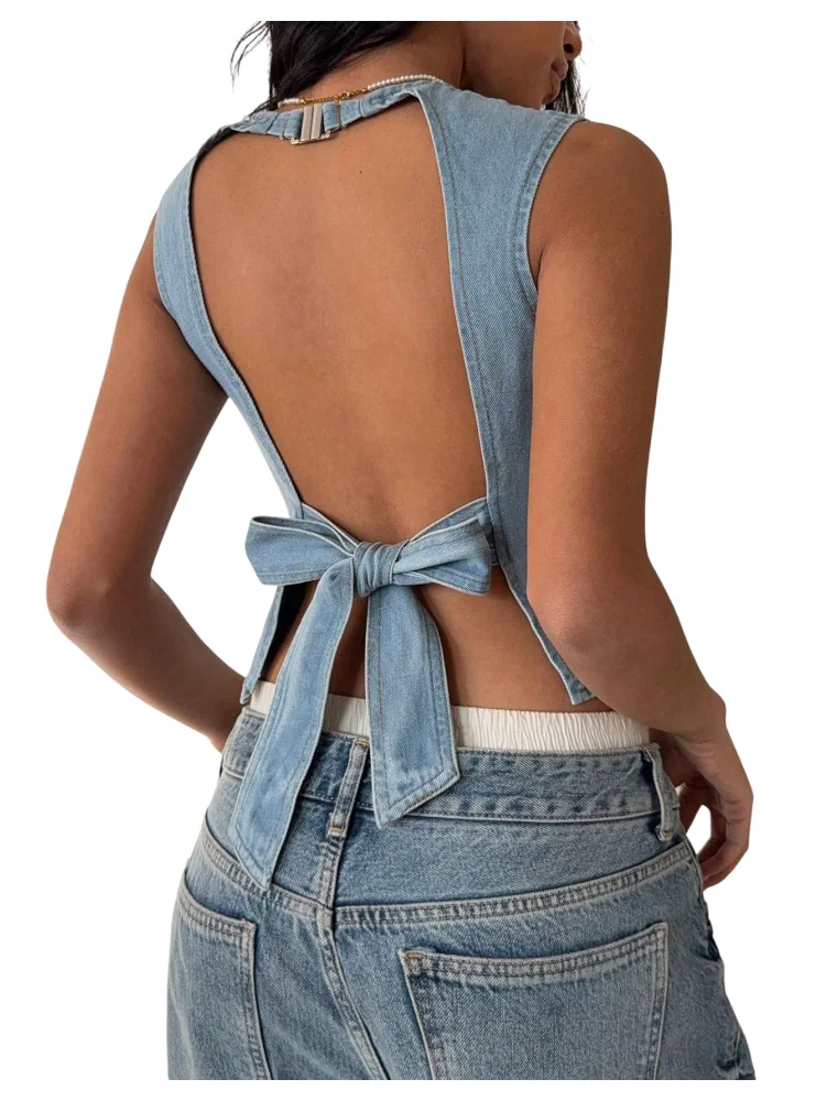 MAKEMECHIC Tie Bow Backless Tank Top