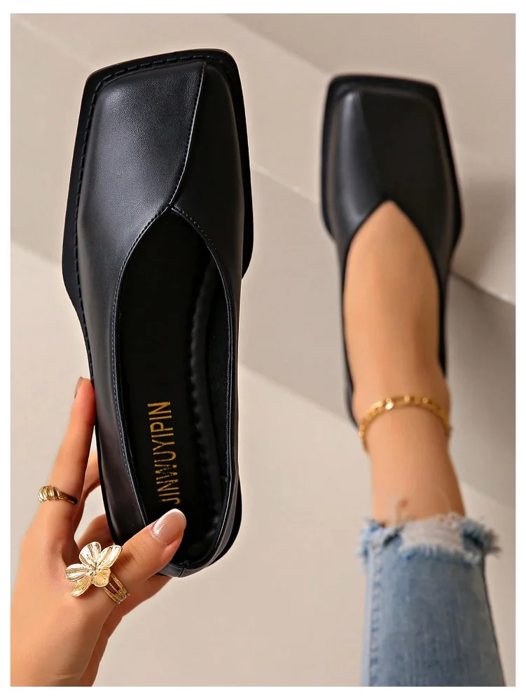 MAKEMECHIC Leather Ballet Square Flats, view 2